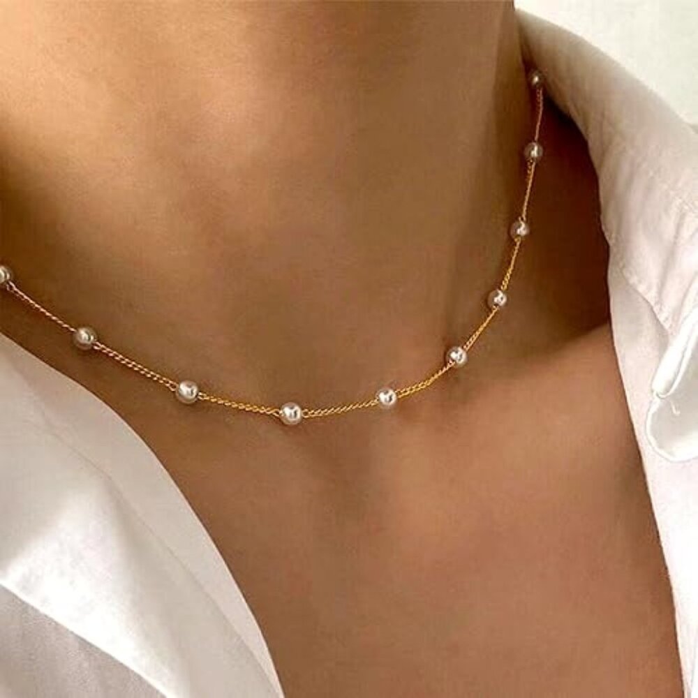 Neiman Marcus 14k Gold Plated Satellite Pearl Necklace - Picture 2 of 4